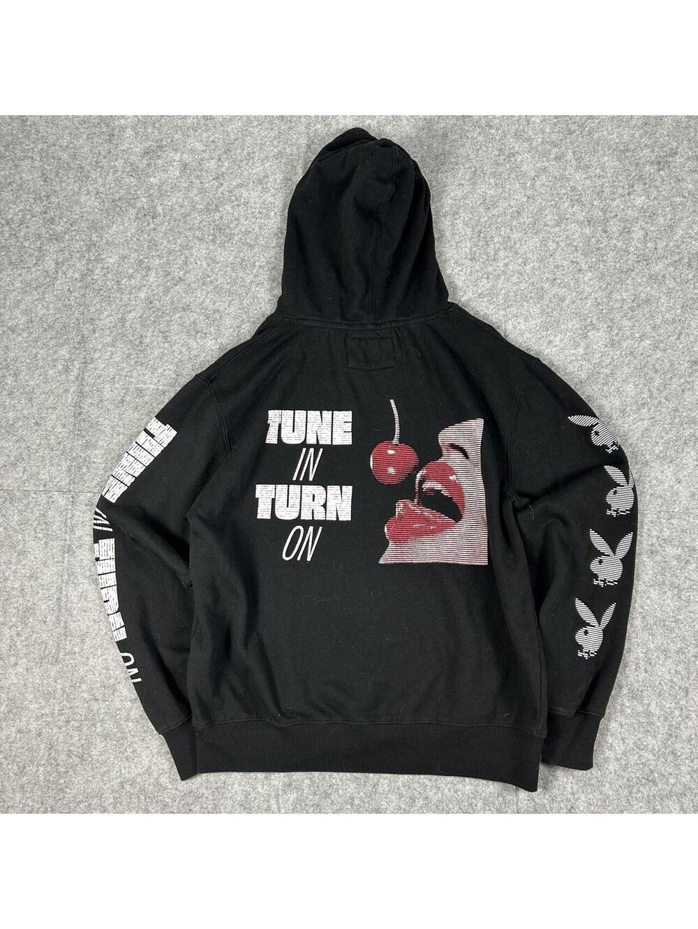 Vintage Y2K Playboy Tune In Turn On Sexxual AOP Hoodie Size Large